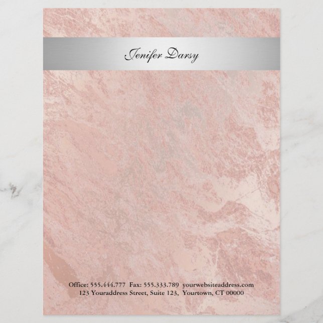 Elegant rose gold marble silver stripe letterhead (Front)