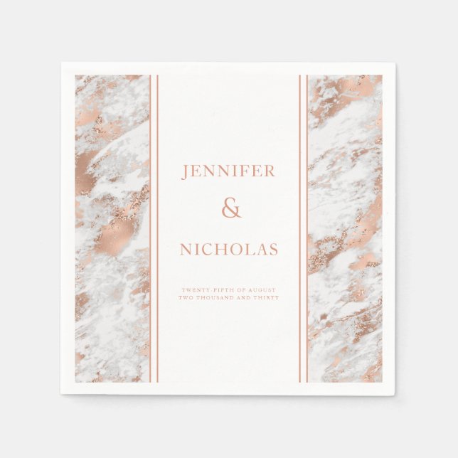 Elegant Rose Gold Marble Wedding Napkins (Front)