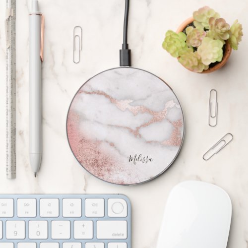 elegant rose gold marble wireless charger 