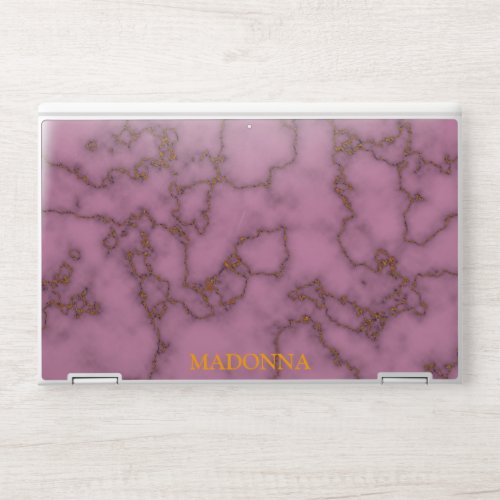 Elegant Rose Gold Marble with Personalized Name HP Laptop Skin