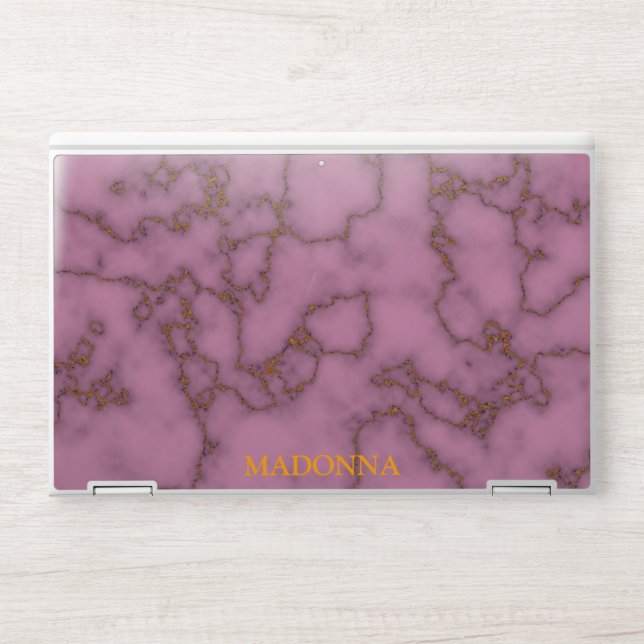 Elegant Rose Gold Marble with Personalized Name HP Laptop Skin (Front)
