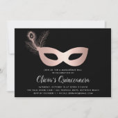 Elegant Rose Gold Masquerade Theme Quinceanera Invitation (Front)