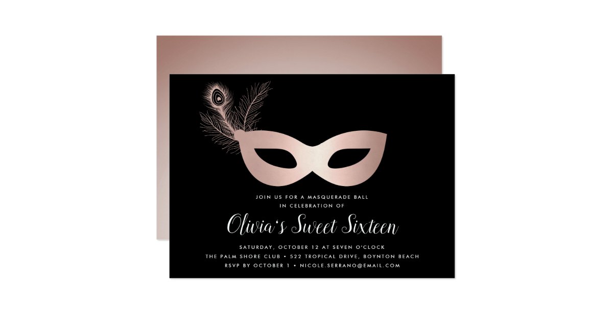 Elegant Rose Gold Masquerade Theme Sweet Sixteen Invitation