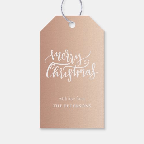 Elegant Rose Gold Merry Christmas Calligraphy  Gift Tags