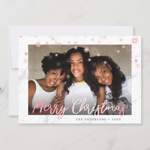 Elegant Rose Gold Merry Christmas Custom Photo Holiday Card