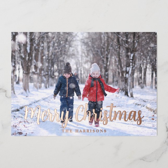 Elegant Rose Gold Merry Christmas Holiday Card (Front)