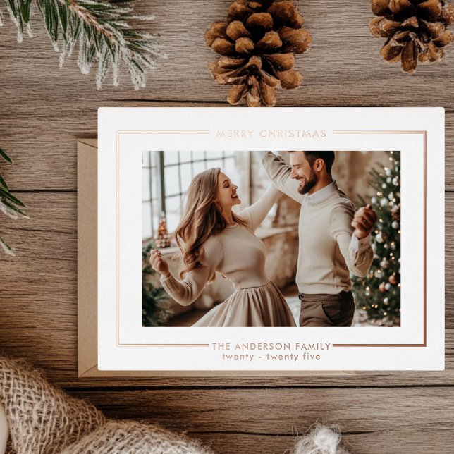 Elegant Rose Gold Merry Christmas Personalized  Foil Holiday Postcard (Creator Uploaded)