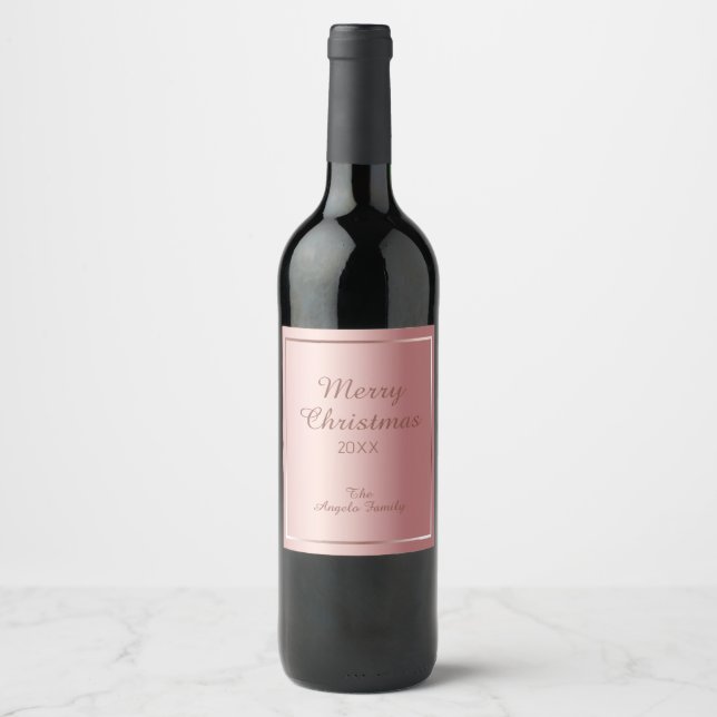 Elegant Rose Gold Merry Christmas Personalized Wine Label (Front)