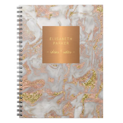 Elegant rose gold metallic copper gray marble notebook