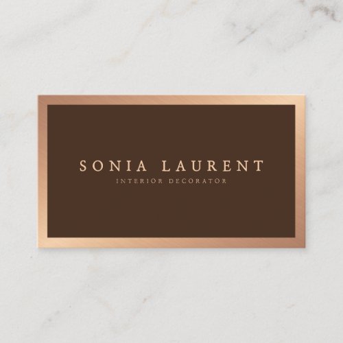 Elegant rose gold metallic dark brown minimalist business card