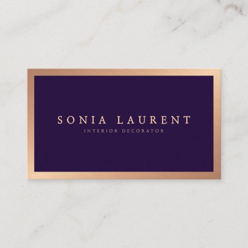 Elegant rose gold metallic dark purple minimalist business card