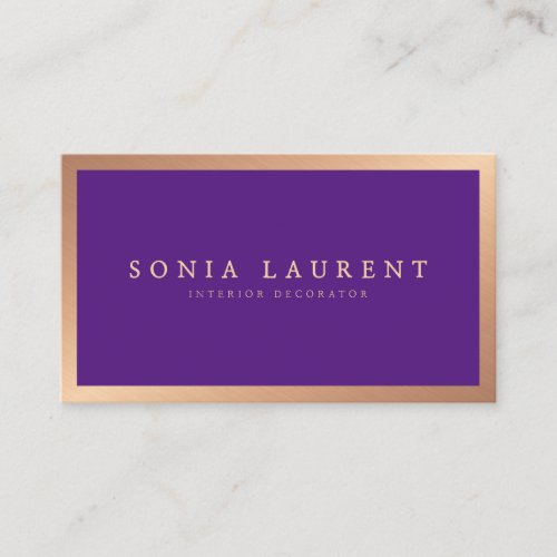 Elegant rose gold metallic dark purple minimalist business card