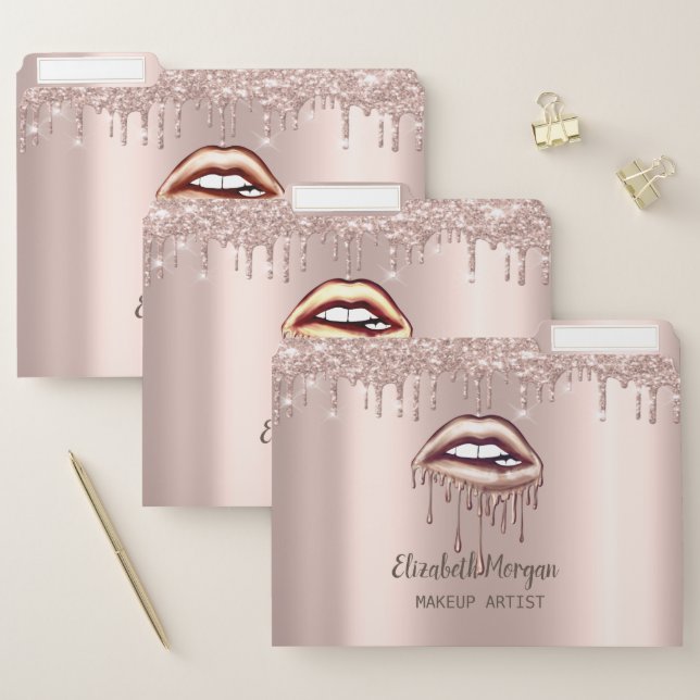 Elegant Rose Gold,Metallic Dripping Lips  File Folder (Set)