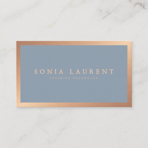 Elegant rose gold metallic dusty blue minimalist business card