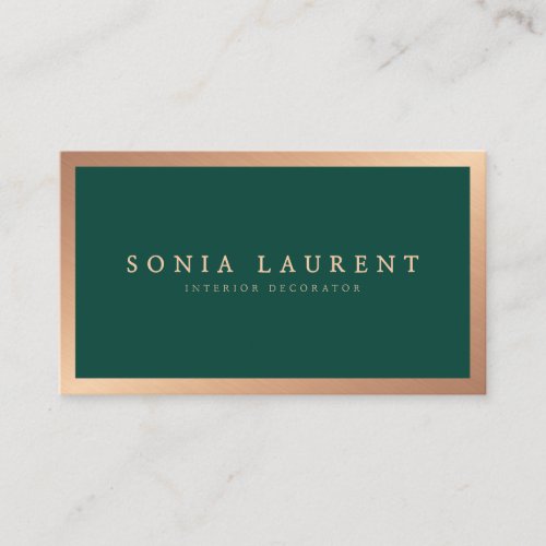Elegant rose gold metallic forest green minimalist business card