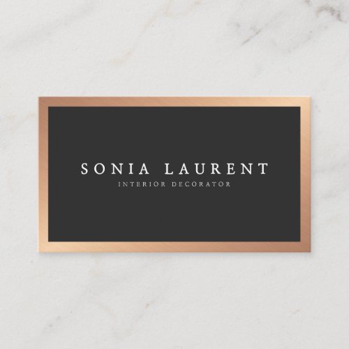 Elegant rose gold metallic frame minimalist black business card