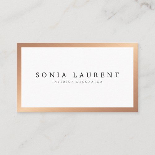 Elegant rose gold metallic frame minimalist white business card