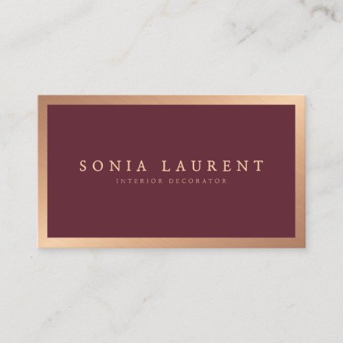 Elegant rose gold metallic marsala red minimalist business card
