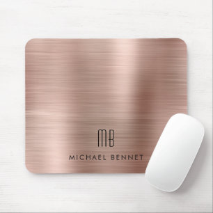 Elegant Rose Gold Metallic Monogram Name Mouse Pad