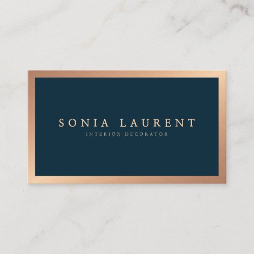Elegant rose gold metallic navy blue minimalist business card