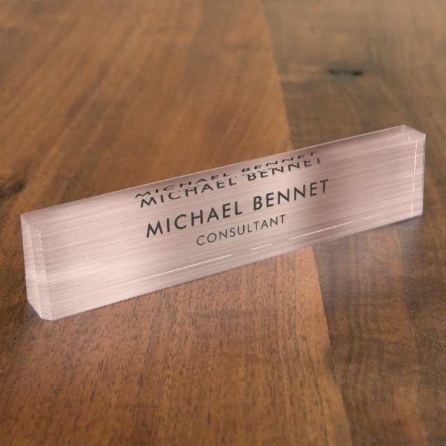 Elegant Rose Gold Metallic Professional Business Desk Name Plate (Side)