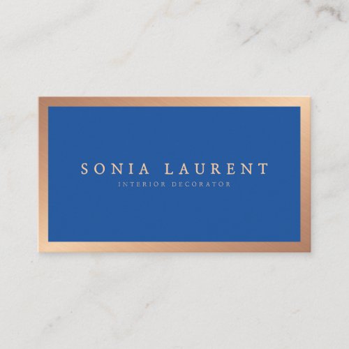 Elegant rose gold metallic royal blue minimalist business card