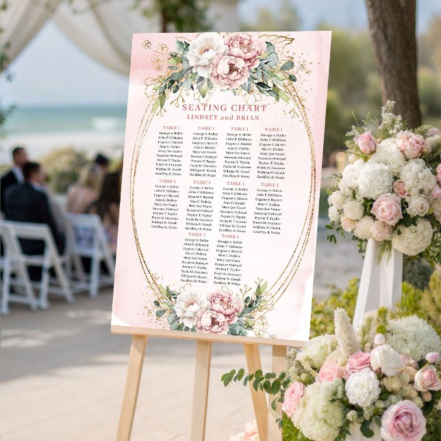 Elegant Rose Gold Minimal Floral Seating Chart Foam Board (Elegant Rose Gold Minimal Floral Seating Chart)