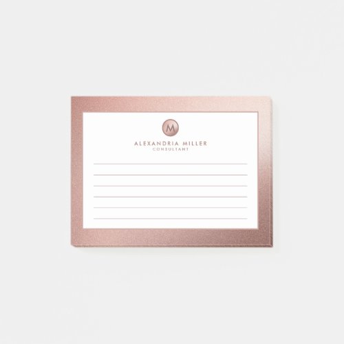 Elegant Rose Gold Minimal Monogram Lined Post_it Notes