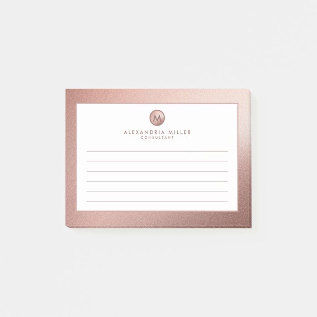 Elegant Rose Gold Minimal Monogram Lined Post-it Notes (Front)