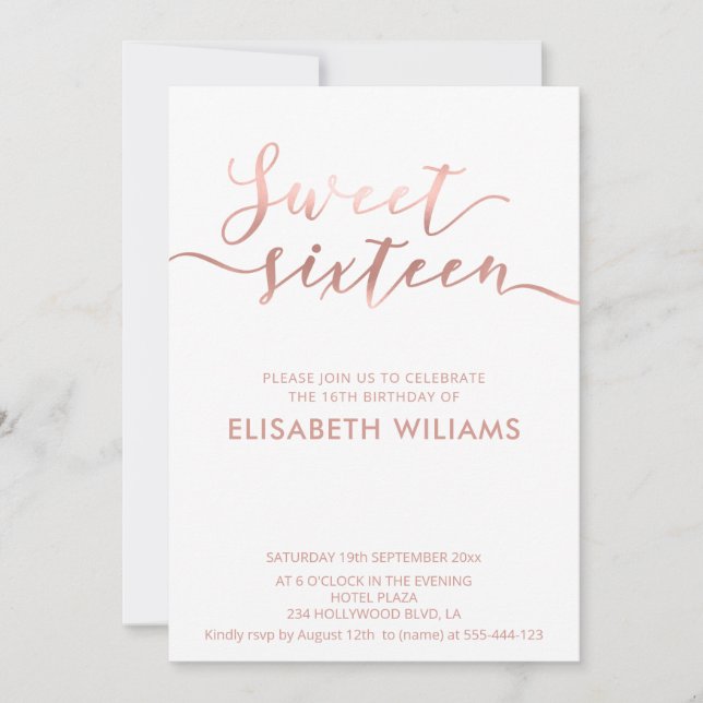 Elegant  rose gold minimalist chic calligraphy  invitation (Front)