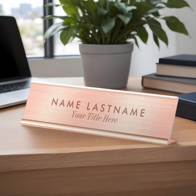Elegant Rose Gold Minimalist Delicate Modern Desk Name Plate (Creator Uploaded)