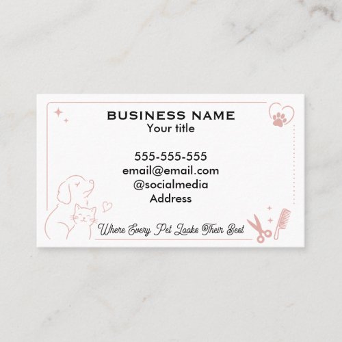 Elegant Rose Gold Minimalist Pet Grooming Custom Business Card