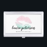 Elegant rose gold mint glitter lips makeup business card case<br><div class="desc">Stylish makeup design featuring faux glitter texture lips and elegant calligraphy font.</div>