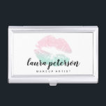 Elegant rose gold mint glitter lips makeup business card case<br><div class="desc">Stylish makeup design featuring faux glitter texture lips and elegant calligraphy font.</div>