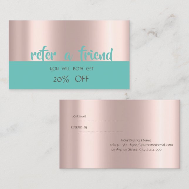 Elegant Rose Gold Mint Green Referral Card (Front/Back)
