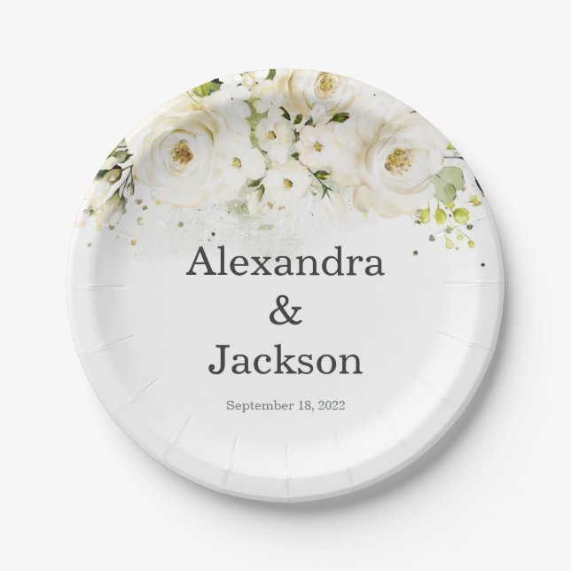 Elegant Rose & Gold Modern Font Wedding Plate (Front)