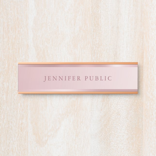 Elegant Rose Gold Modern Minimalist Template Door Sign (Front)