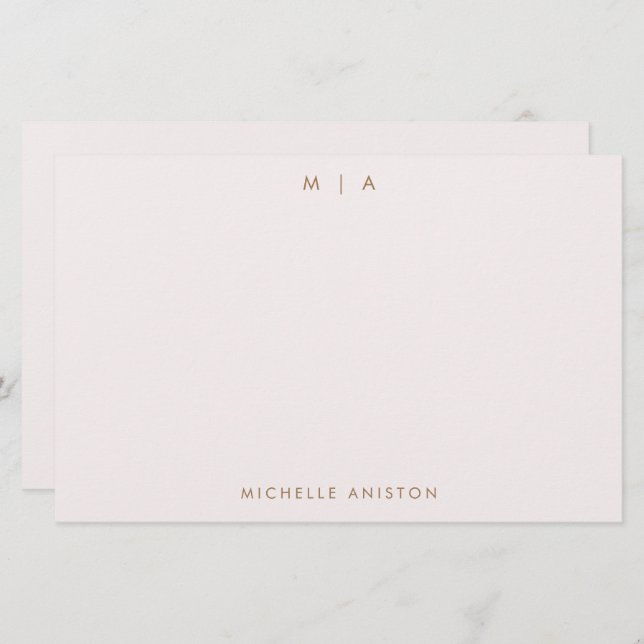 Elegant Rose Gold Modern Monogram Classic Custom   Stationery (Front/Back)