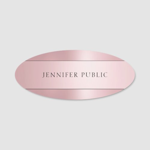 Elegant Rose Gold Modern Simple Template Oval Name Tag