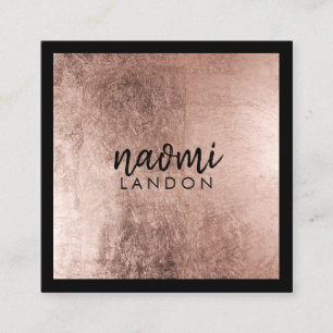 Elegant rose gold modern square minimalist black square business card