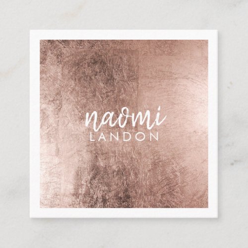 Elegant rose gold modern square minimalist white square business card