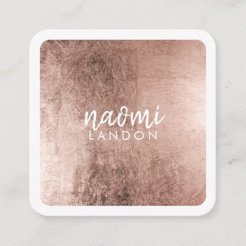 Elegant rose gold modern square minimalist white square business card