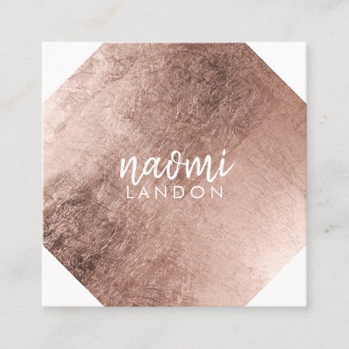 Elegant rose gold modern square minimalist white square business card