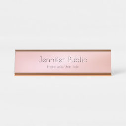 Elegant Rose Gold Modern Template Professional Desk Name Plate | Zazzle