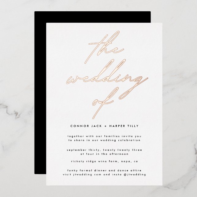 Elegant Rose Gold Modern Wedding Foil Invitation (Front/Back)