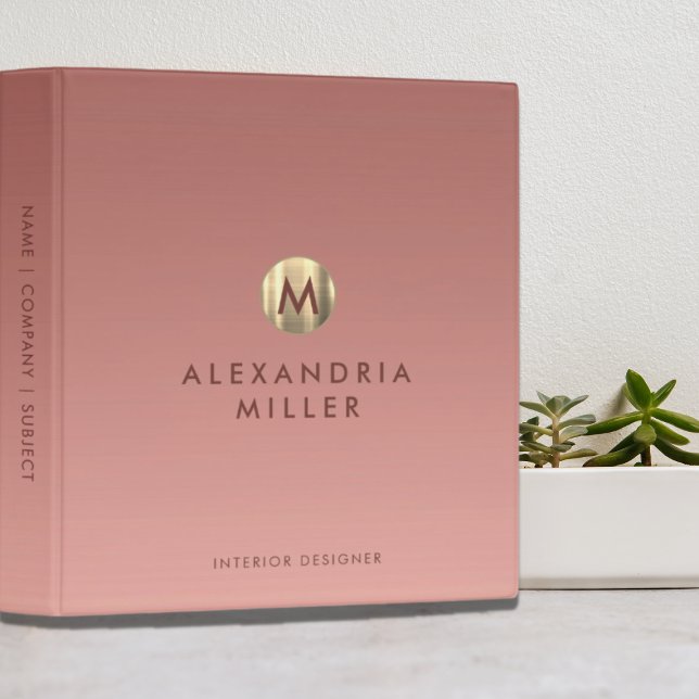 Elegant Rose Gold Monogram 3 Ring Binder (Creator Uploaded)