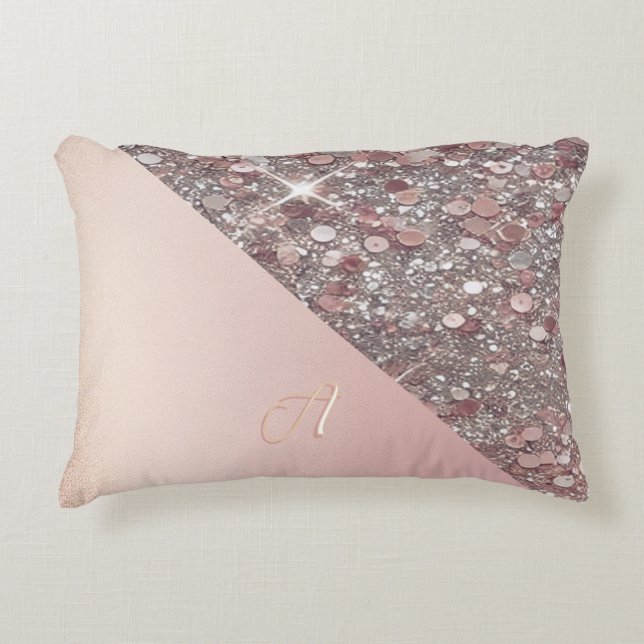Elegant Rose Gold Monogram Accent Pillow (Front)