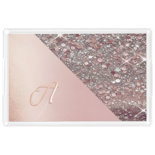 Elegant Rose Gold Monogram Acrylic Tray (Front)
