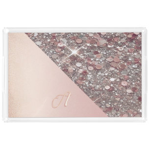 Elegant Rose Gold Monogram Acrylic Tray