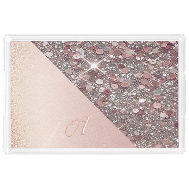 Elegant Rose Gold Monogram Acrylic Tray (Front)